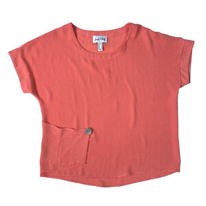 Joseph Ribkoff Blouse Top Shirt Asymmetrical Linen Apricot Button Pocket Size 6